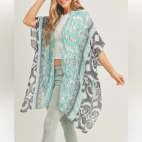 BOHO TRIBAL PRINT KIMONO - MINT - Picture 5 of 5